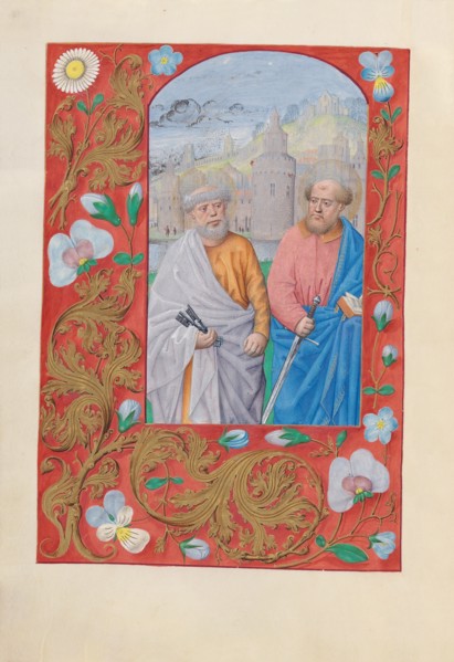 Hours of Queen Isabella the Catholic, Queen of Spain: Fol. 173v, Saints Peter & Paul, c. 1500. Creator: Master of the First Prayerbook of Maximillian (Flemish, c. 1444-1519); Associates, and.