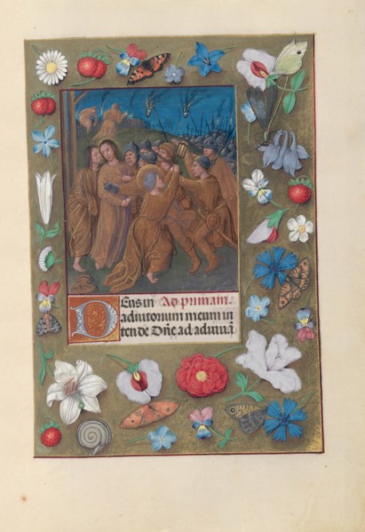 Hours of Queen Isabella the Catholic, Queen of Spain: Fol. 61r, Kiss of Judas, c. 1500. Creator: Master of the First Prayerbook of Maximillian (Flemish, c. 1444-1519); Associates, and.