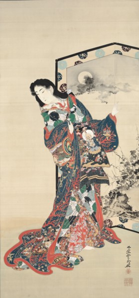 Beauty Before a Screen, 1800s. Creator: Kawanabe Kyosai (Japanese, 1831-1889).