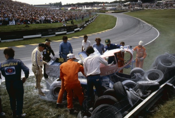 Osella - Alfa Romeo, Jo Gartner, crashed on first lap 1984 British Grand Prix. Creator: Unknown.