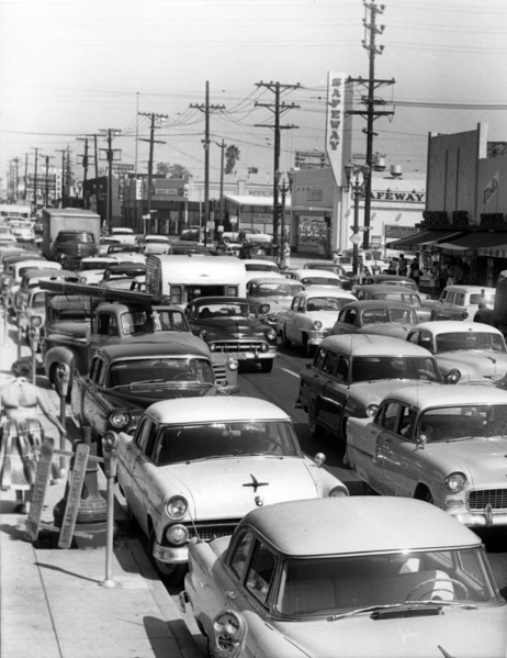 Traffic congestion in USA, 1950's. Creator: Unknown.