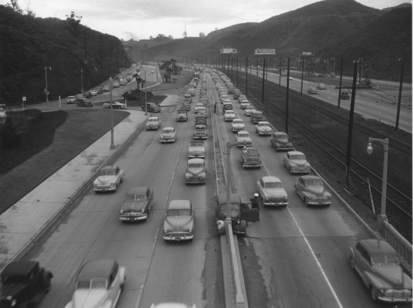 Traffic on American highway in the 1950's. Creator: Unknown.