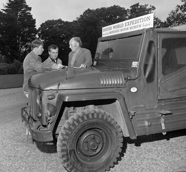 Austin Champ at Beaulieu 1968 Lord Montagu with James Mathieson and Barry Hale. Creator: Unknown.