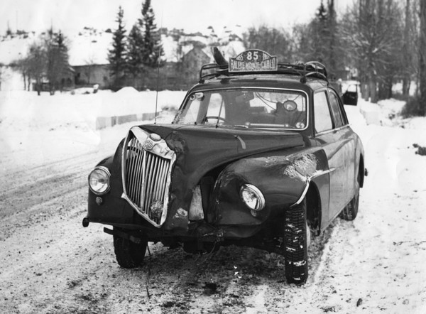 MG Magnette ZA crash, 1955 Monte Carlo rally. Creator: Unknown.