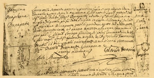 Napoleon's birth certificate, 19 July 1782, (1921). Creator: Unknown.