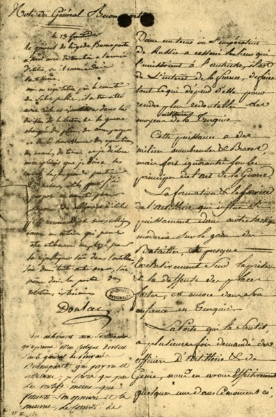 Note from General Bonaparte, 13 September 1795, (1921). Creator: Napoleon Bonaparte I.