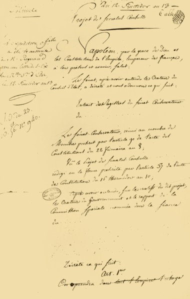 Draft of the...reestablishment of the Gregorian calendar, 29 August 1805, (1921). Creator: Unknown.