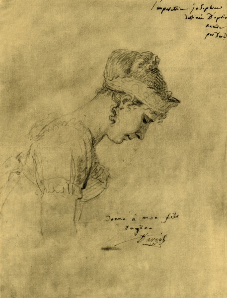 Sketch of Josephine at Napoleon's coronation, 2 December 1804, (1921).  Creator: Jacques-Louis David.