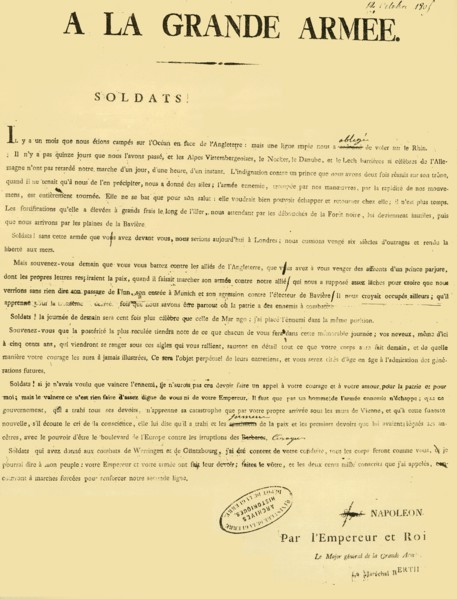 Proclamation to the army, 13 October 1805, (1921). Creator: Unknown.