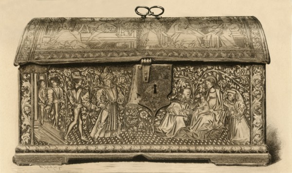 Leather coffer with incised decoration, 15th century, (1903). Creator: Unknown.