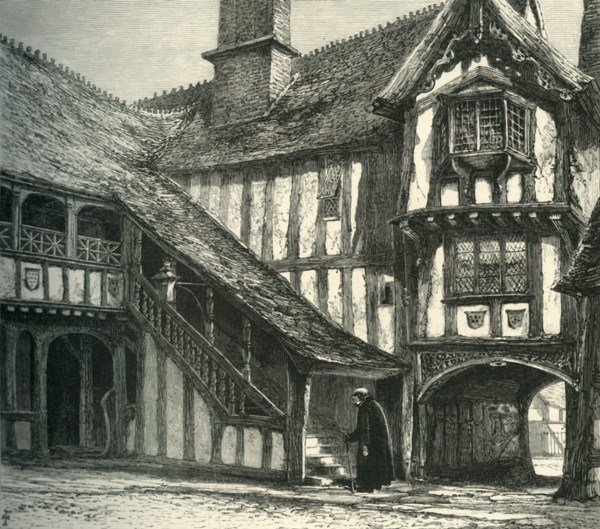 'Courtyard of Leicester's Hospital', c1870.