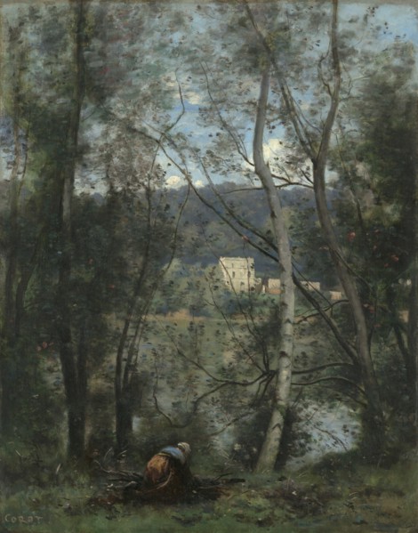A Woman Gathering Faggots at Ville-d'Avray, ca. 1871-74. Creator: Jean-Baptiste-Camille Corot.