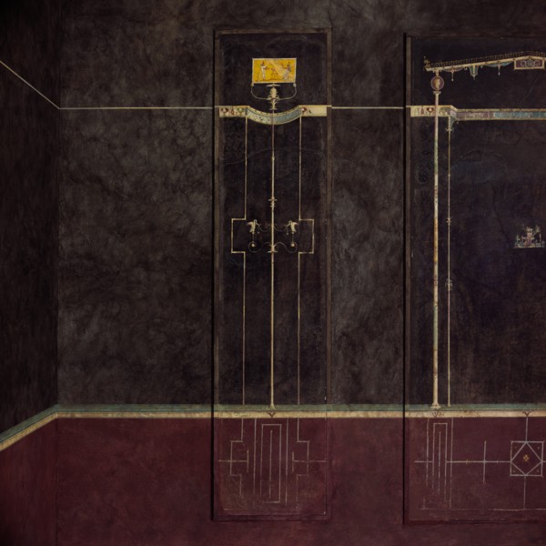 Wall painting on black ground: Egyptianizing scene and pair of swans..., 1st century B.C. Creator: Unknown.