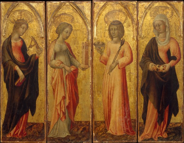 Saints Catherine of Alexandria, Barbara, Agatha, and Margaret, ca. 1470. Creator: Giovanni di Paolo.