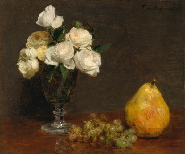 Still Life with Roses and Fruit, 1863. Creator: Henri Fantin-Latour.