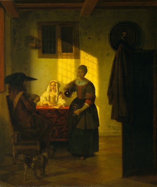 A Couple Playing Cards, with a Serving Woman, ca. 1665-75. Creator: Pieter de Hooch.