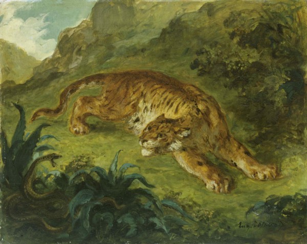 Tiger and Snake, 1854-1858. Creator: Delacroix, Eugène (1798-1863).