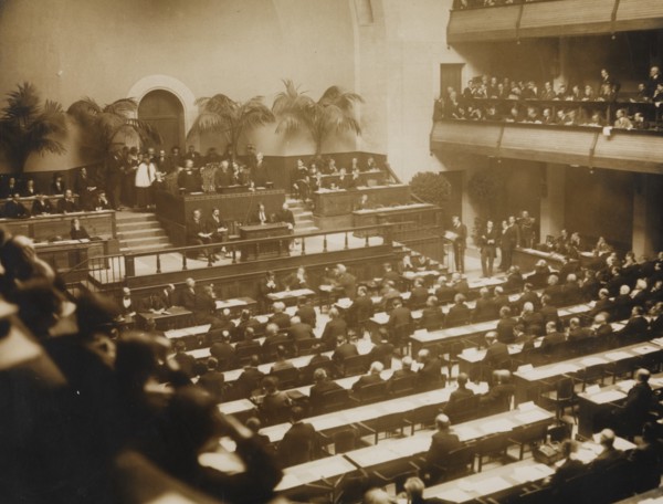 First meeting of the League of Nations, November 15, 1920 in Geneva , 1920. Creator: Anonymous.