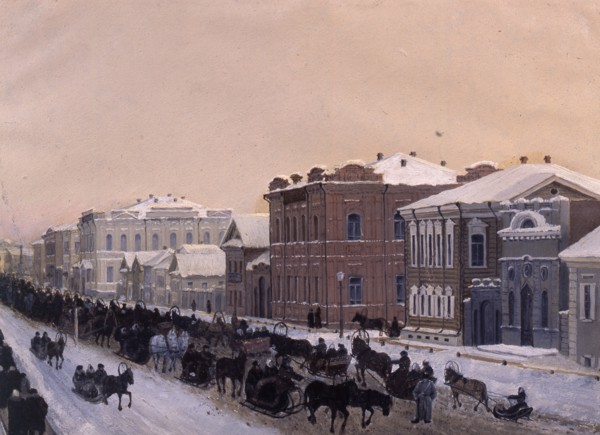 Tomsk, Magistratskaya Street during the Shrovetide in 1897, 1897. Creator: Kosharov, Pavel Mikhaylovich (1824-1902).