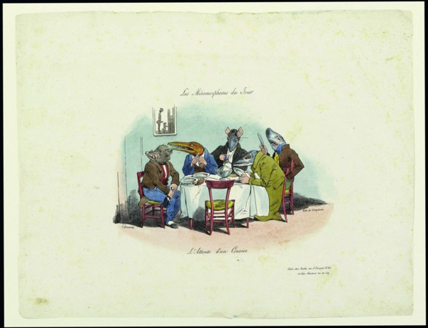 Les Métamorphoses du jour. L'attente d'un convive (The Metamorphoses of the day. Waiting for the gue Creator: Grandville, Jean-Jacques (1803-1847).