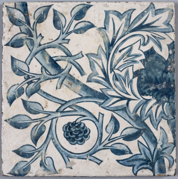 Blue floral motif. Tile, 1870s-1880s. Creator: Morris, William (1834-1896).