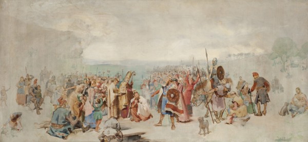 The Baptism of Olof Skötkonung in Husaby by Sigfrid of Sweden. Creator: Kulle, Axel (1846-1908).