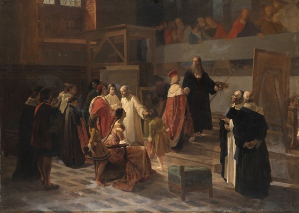 Ludovico il Moro visiting Leonardo da Vinci in the Refectory of the Santa Maria delle Grazie Convent Creator: Cornienti, Cherubino (1816-1860).