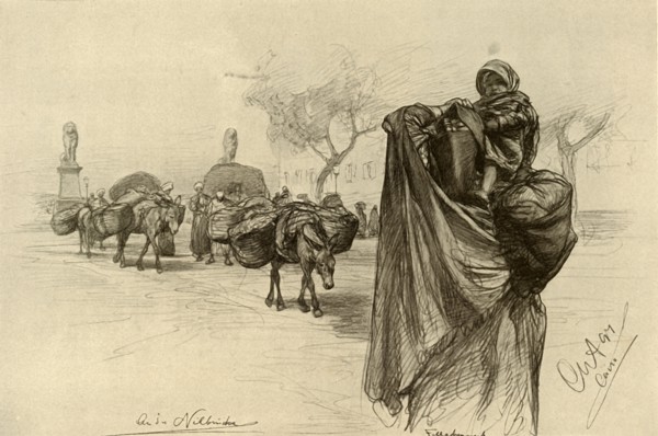 Woman and child near the Kobri el Gezira Bridge, Cairo, 1898. Creator: Christian Wilhelm Allers.
