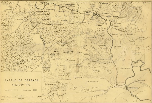 Map of the Battle of Forbach, 6 August 1870, (c1872).  Creator: R. Walker.