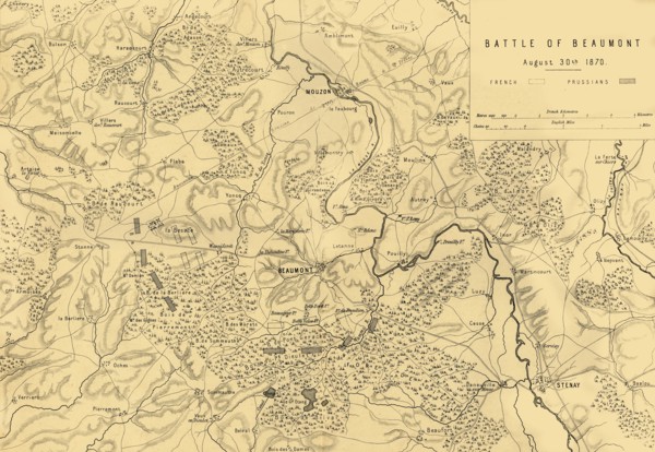 Map of the Battle of Beaumont, 30 August 1870, (c1872).  Creator: R. Walker.