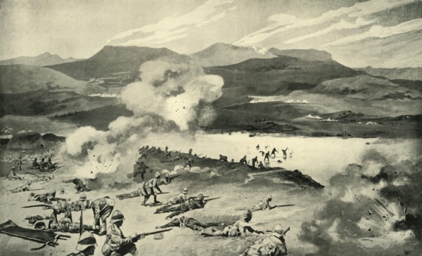 'The Battle of Colenso - The Dublin Fusiliers Attempt to Ford the Tugela', 1900. Creators: René Bull, Enoch Ward.