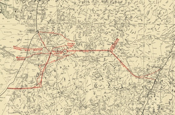 'Map Illustrating the Movements for the Relief of Kimberley and the Capture of Bloemfontein', 1900. Creator: Unknown.