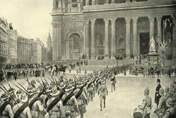 'Return of the City Imperial Volunteers: Arrival at St. Paul's Cathedral', 1901. Creators: Frank Dadd, Stephen T Dadd.