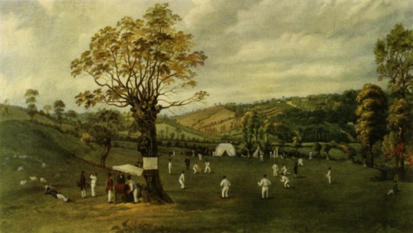 'Cricket Match Between Nottingham and Leicester, c.1829', (1947).  Creator: Unknown.