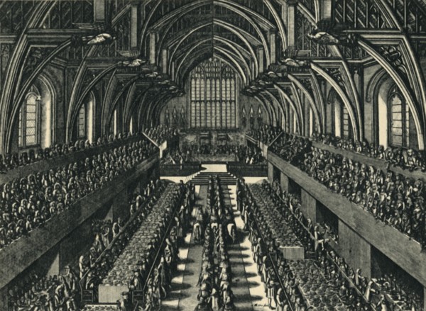 'The Coronation Dinner of James II in Westminster Hall', 1685, (1947).  Creator: Samuel Moore.