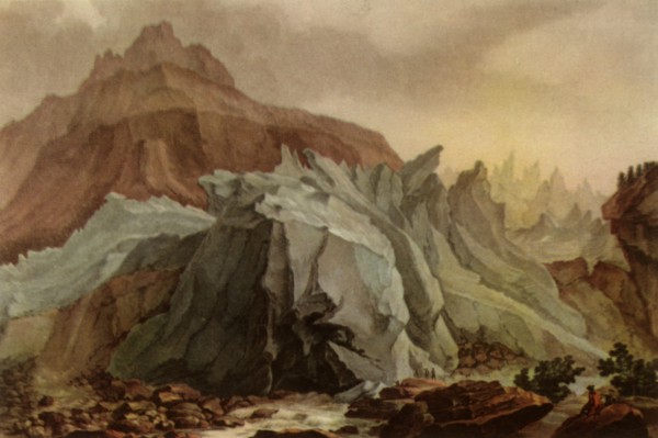 'The Lütschinen Issuing from the Lower Grindelwald Glacier', 1782-1785, (1946). Creator: Charles-Melchior Descourtis.