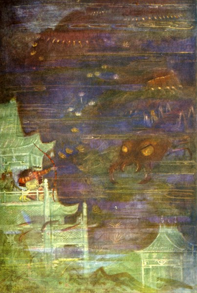 'Hidesato and the Centipede', 1912. Creator: Evelyn Paul.