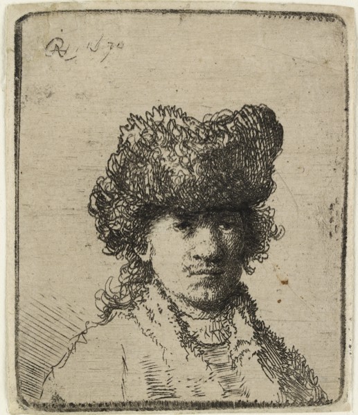 Self-portrait in a fur cap: bust, 1630. Creator: Rembrandt Harmensz van Rijn.