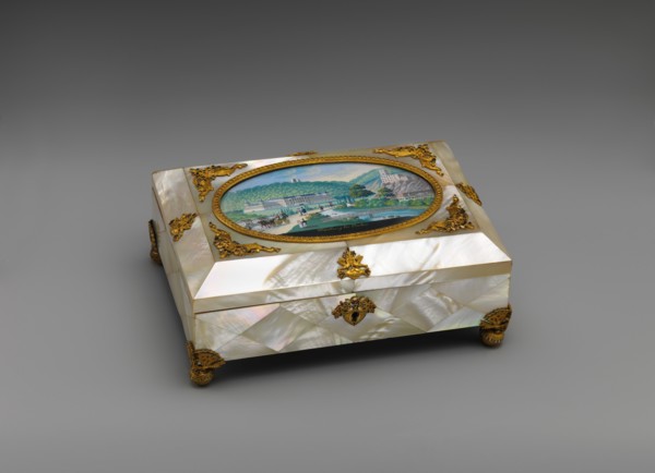 Sewing casket with view of Weilburg near Baden in Austria, 1820-30. Creator: Unknown.