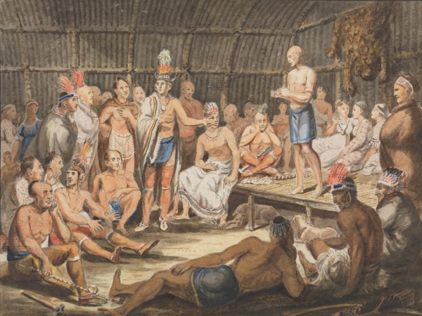 Exhibition of Indian Tribal Ceremonies at the Olympic Theater, Philadelphia, 1811-ca. 1813. Creator: Attributed to John Lewis Krimmel (1786-1821).