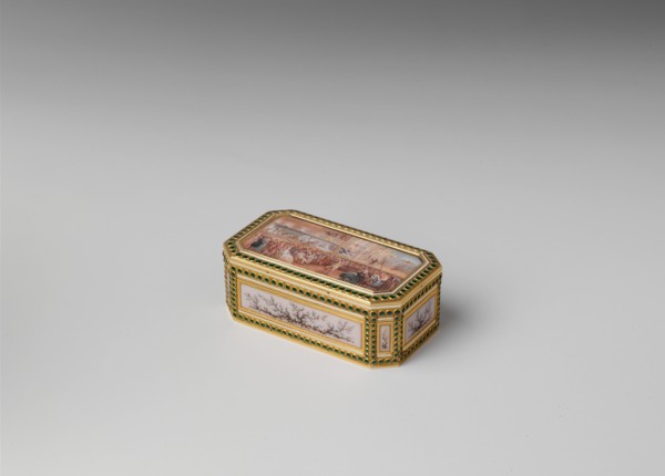 Snuffbox with theatrical scenes of a rope dancer and a puppet show, 1778-79. Creator: Joseph Etienne Blerzy.