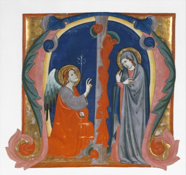 Annunciation in an Initial M, ca. 1310-15. Creator: Maestro Daddesco.