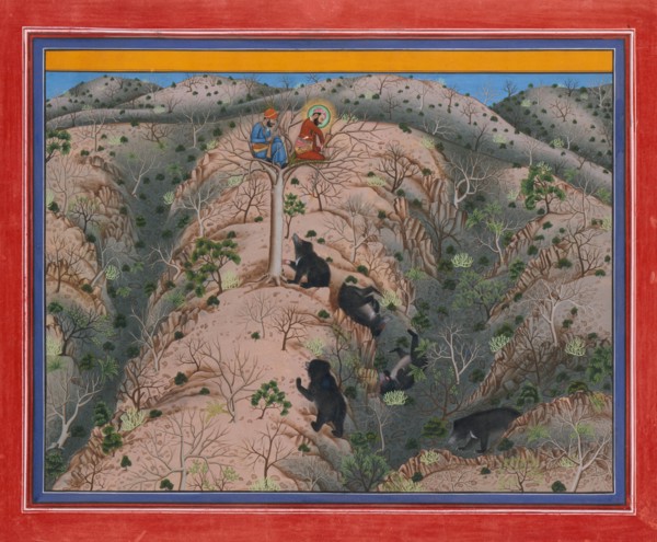 Maharaja Fateh Singh Hunting Female Bears, dated 1917. Creator: Attributed to Pannalai.