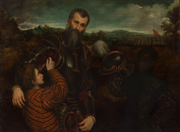 Portrait of a Man in Armor with Two Pages. Creator: Paris Bordone.