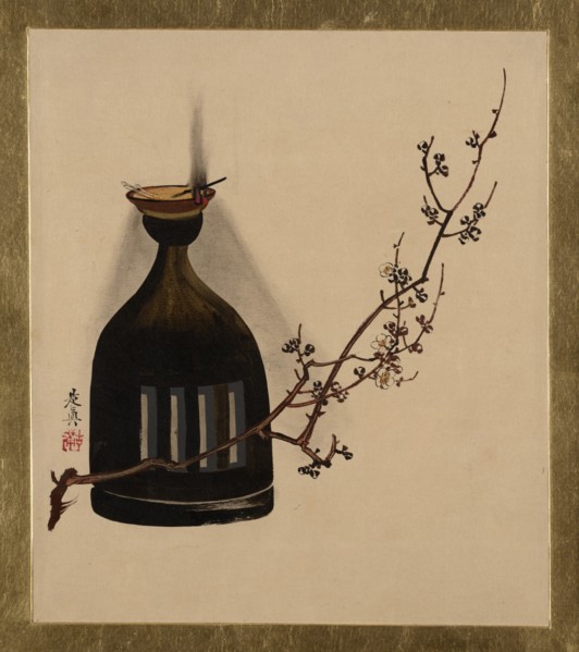 Lacquer Paintings of Various Subjects: Plum Branch with Oil Lamp, 1882. Creator: Shibata Zeshin.