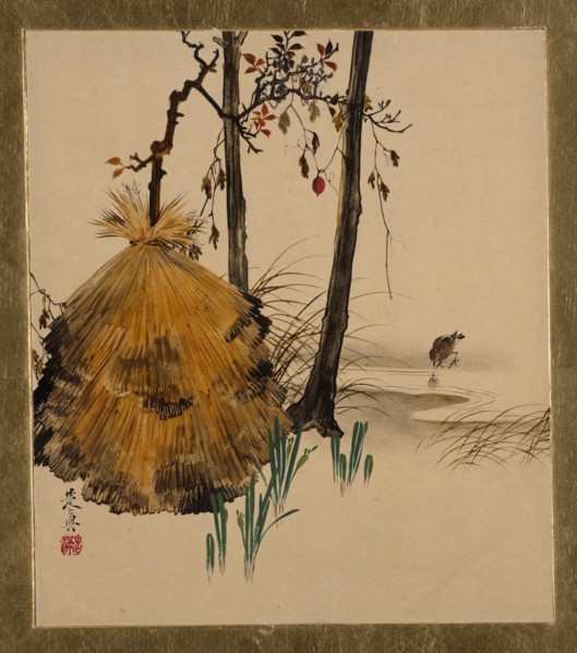 Lacquer Paintings of Various Subjects: Snow Shelter for a Tree with Sparrow, 1882. Creator: Shibata Zeshin.