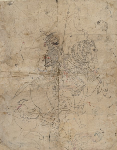 Worship of Brijnathji and Svamini (recto); Equestrian Portrait (verso), ca. 1800. Creator: Unknown.