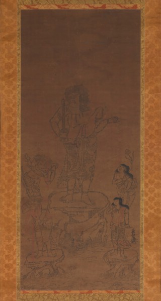 Fudo Myoo with Four Attendants, Outlined in Seed Syllables, 15th century. Creator: Chikai.