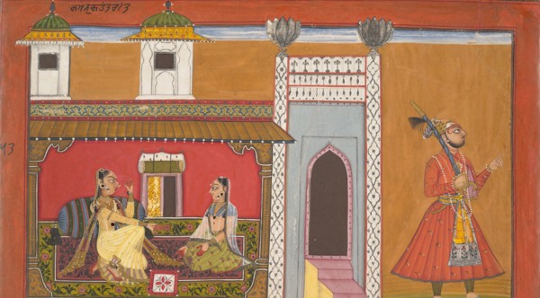 A Courtesan and Her Lover Estranged by a Quarrel: Page from a Rasamanjari series,1694-95. Creator: Devidasa of Nurpur.