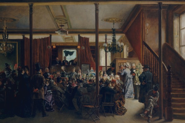 Auction Sale in Clinton Hall, New York, 1876, 1876. Creator: Ignacio de León Escosura.